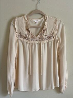 LC Lauren Conrad Cream Embellished Peasant Blouse